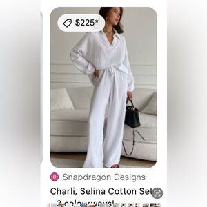 CHARLI Selina cotton set,crinkle sheer top,matching wide leg pants,PTP 22” Italy